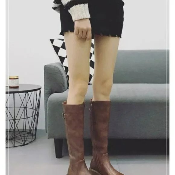 Rider Boots Ladies Belt Buckle Soft Sole Non-Slip Tall Boots Side Zipper Boots - Picture 2 of 5